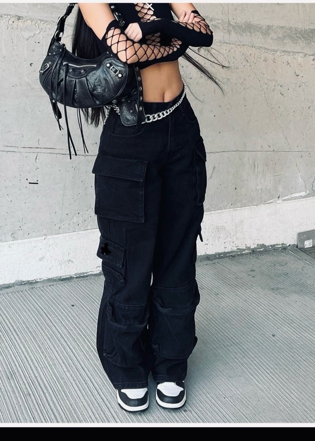 High quality denim Women's Wide Leg Casual Pants with Eight Pockets, High Waisted Cargo Pants, Combat Military Trousers (sizes 27, 28, 30, 32, 34)