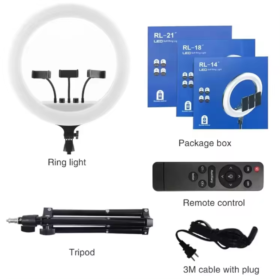14 Inch RL-14 Ring Light Lamp 3 Color Led Photographic Studio Ring Light With 2.1-Meter Tripod Stand & Remote Control (Full Set)
