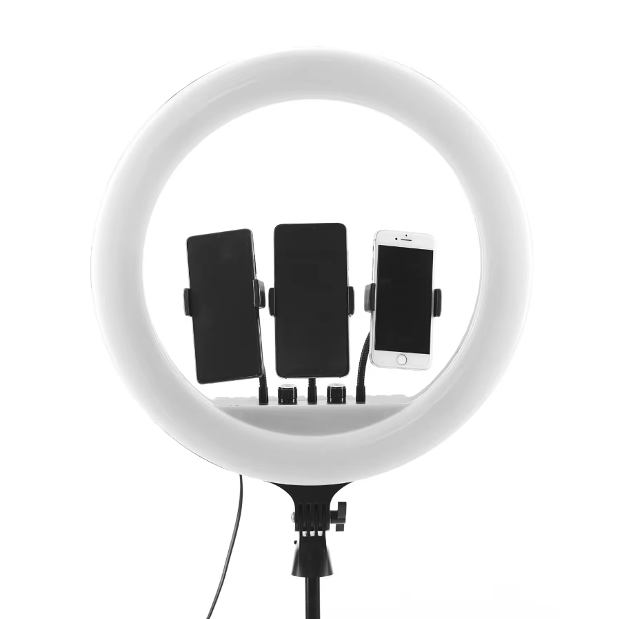 14 Inch RL-14 Ring Light Lamp 3 Color Led Photographic Studio Ring Light With 3 Phone Holders & Remote Control (NO TRIPOD STAND!)