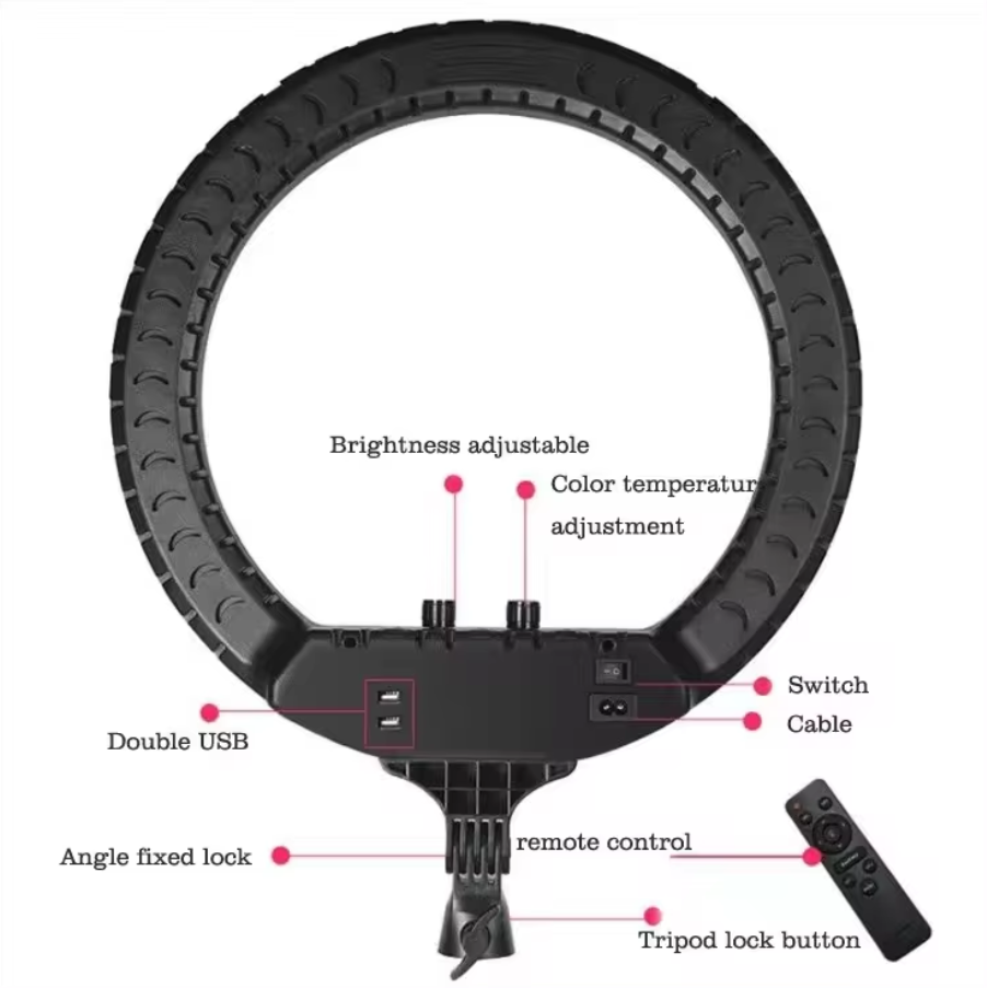14 Inch RL-14 Ring Light Lamp 3 Color Led Photographic Studio Ring Light With 3 Phone Holders & Remote Control (NO TRIPOD STAND!)