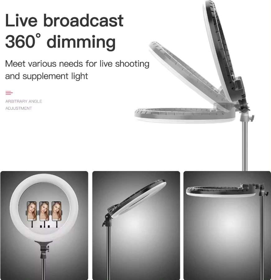 14 Inch RL-14 Ring Light Lamp 3 Color Led Photographic Studio Ring Light With 3 Phone Holders & Remote Control (NO TRIPOD STAND!)