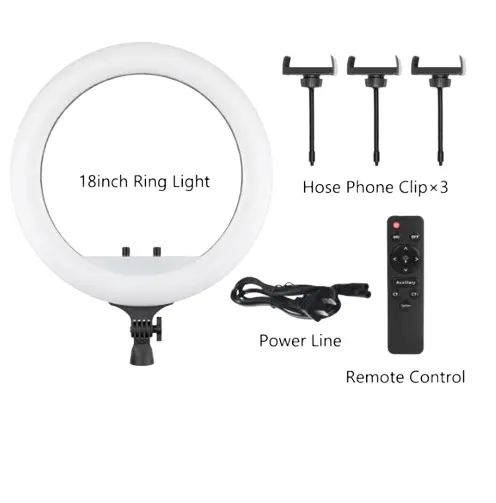 18 Inch Ring Light With Remote Control & 3 Phone Holders(NO TRIPOD STAND) | Photography Studio lighting | Selfie Ring Light | Makeup Light | Vlogging Light