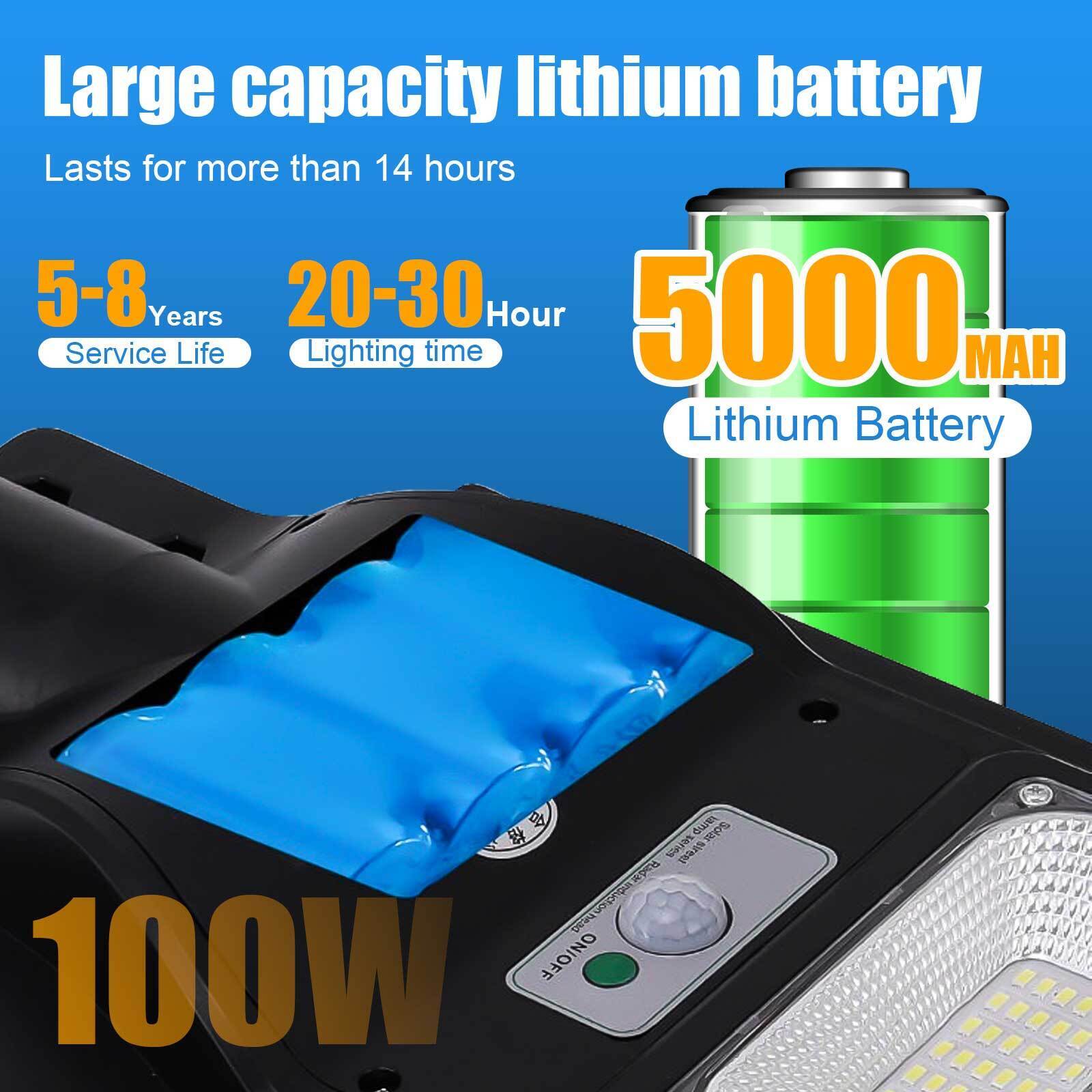 100W Commercial LED Solar Street Light Dusk-to-Dawn Road Lamp Motion Sensor 9900000LM 100W Solar Street Light Outdoor Waterproof Outdoor LED Street Light Dusk to Dawn