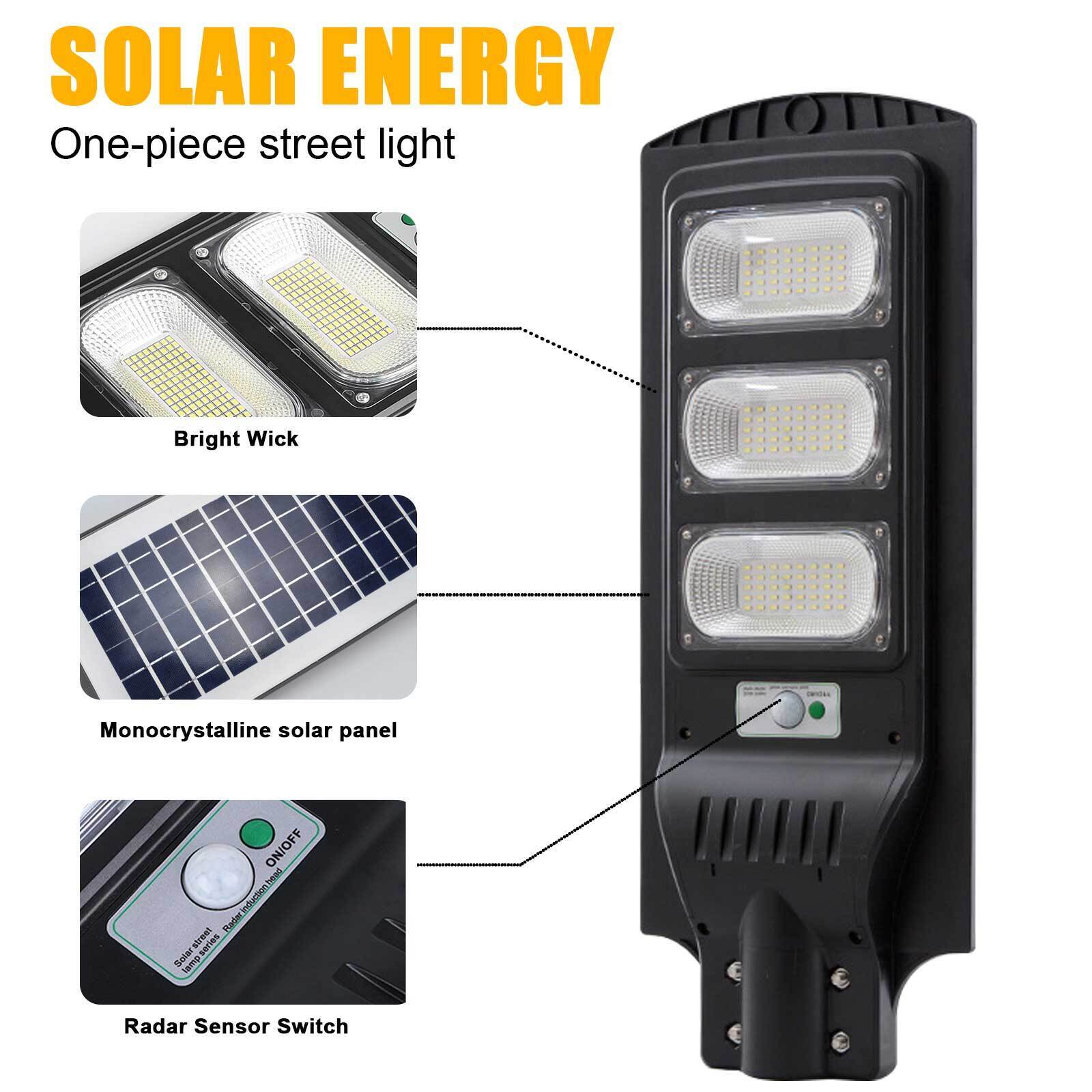 300W 450LED Super Bright Solar Street Light Dusk to Dawn Road Lamp+Pole+Remote Commercial Dusk to Dawn Parking Lot Road Lamp