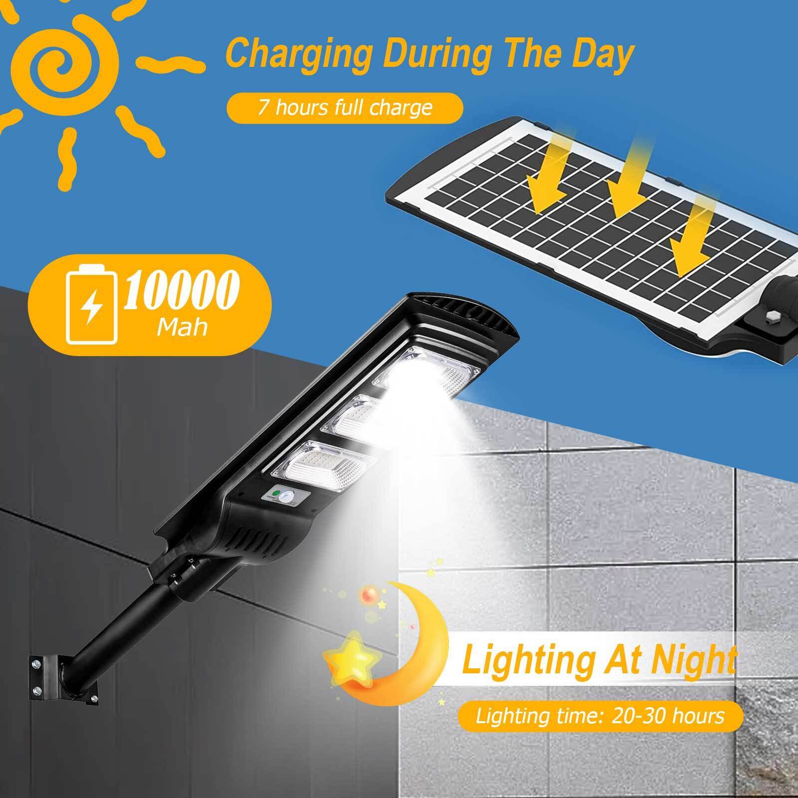 300W 450LED Super Bright Solar Street Light Dusk to Dawn Road Lamp+Pole+Remote Commercial Dusk to Dawn Parking Lot Road Lamp