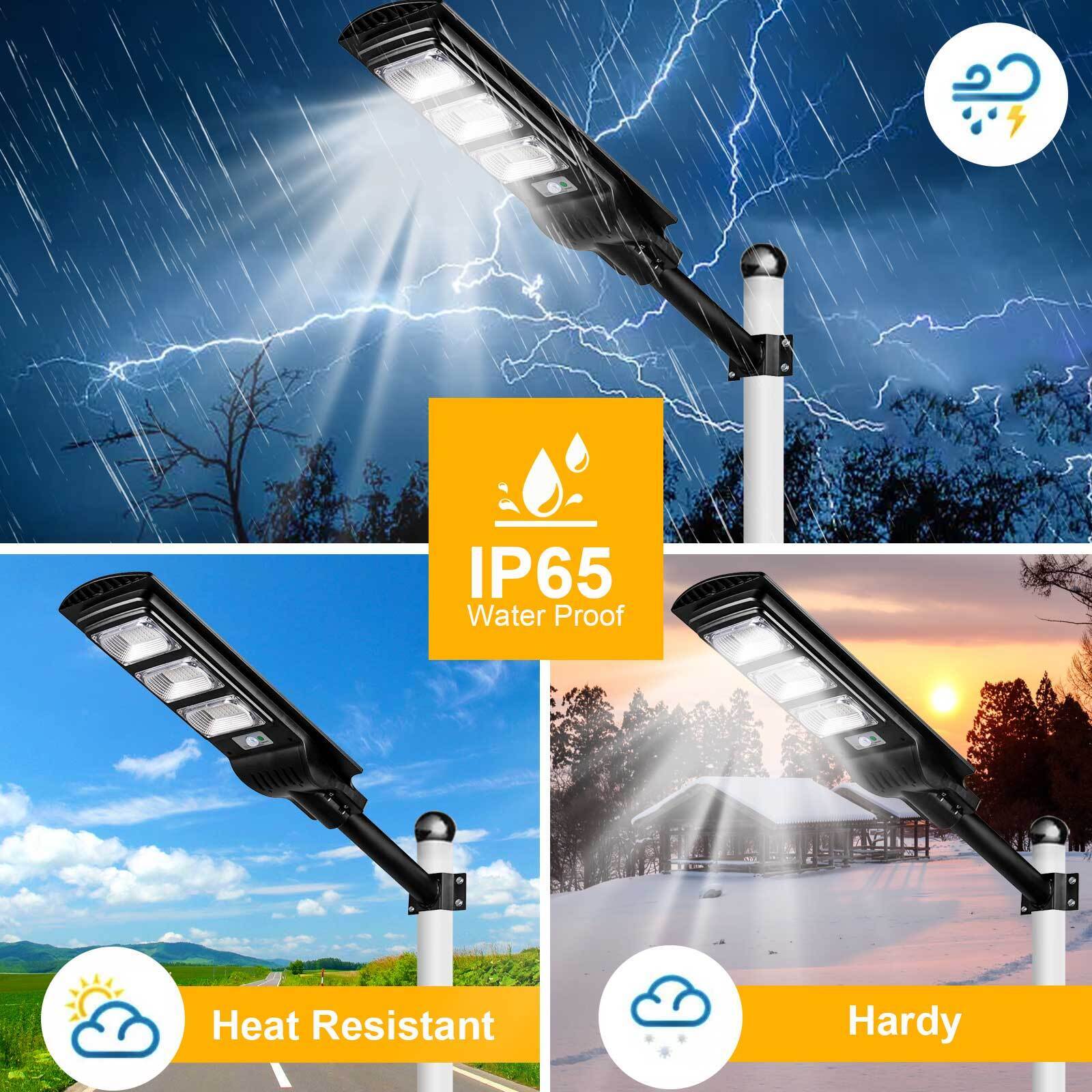 300W 450LED Super Bright Solar Street Light Dusk to Dawn Road Lamp+Pole+Remote Commercial Dusk to Dawn Parking Lot Road Lamp