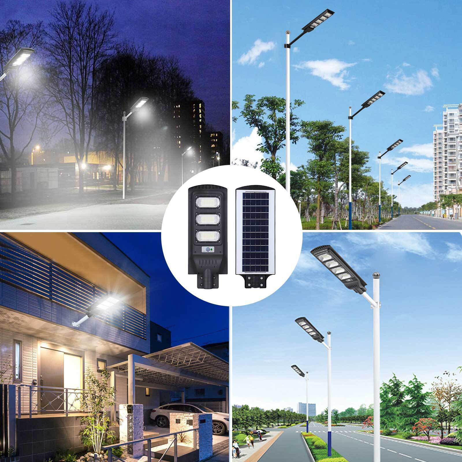 300W 450LED Super Bright Solar Street Light Dusk to Dawn Road Lamp+Pole+Remote Commercial Dusk to Dawn Parking Lot Road Lamp