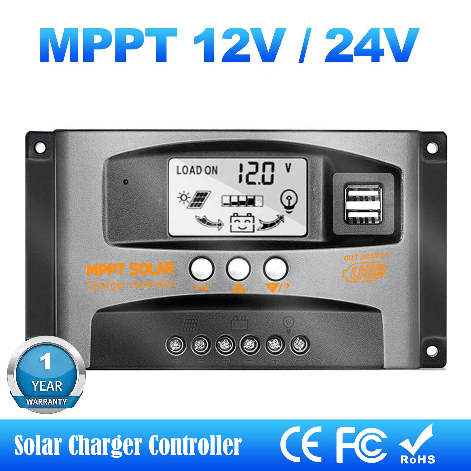 30A/40A/60A MPPT Solar Panel Battery Charge Controller Auto Focus Tracking 12V/24V