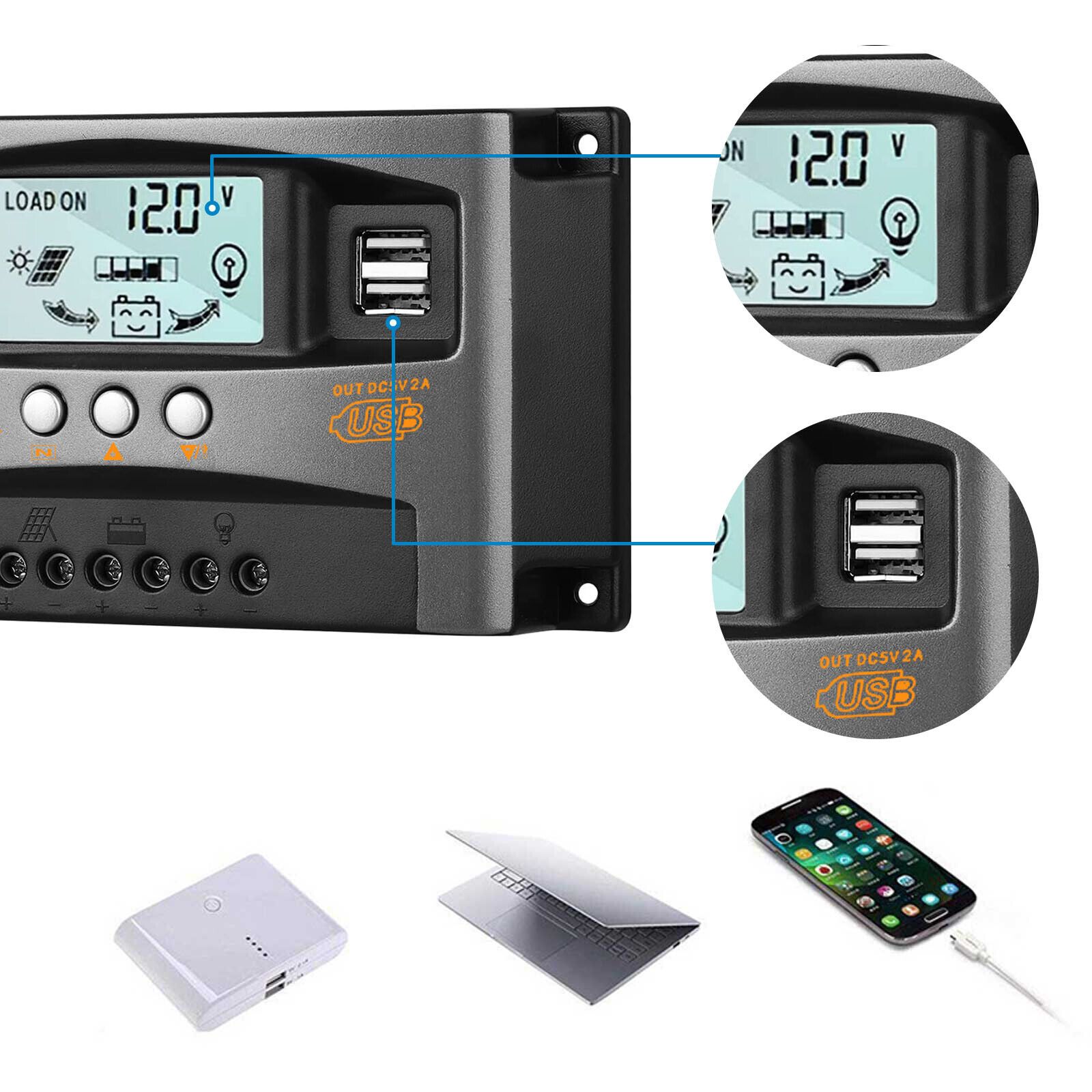 30A/40A/60A MPPT Solar Panel Battery Charge Controller Auto Focus Tracking 12V/24V