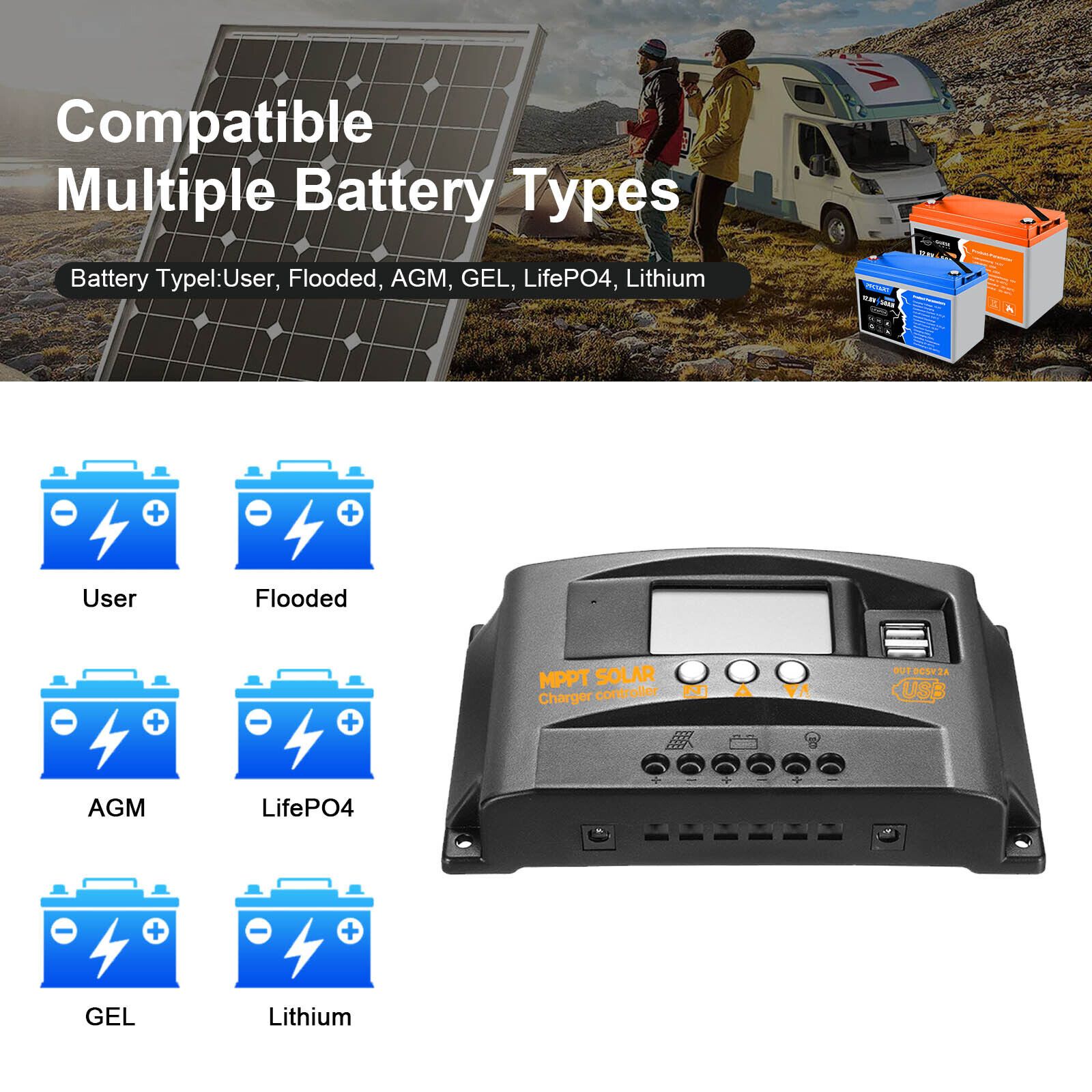 30A/40A/60A MPPT Solar Panel Battery Charge Controller Auto Focus Tracking 12V/24V