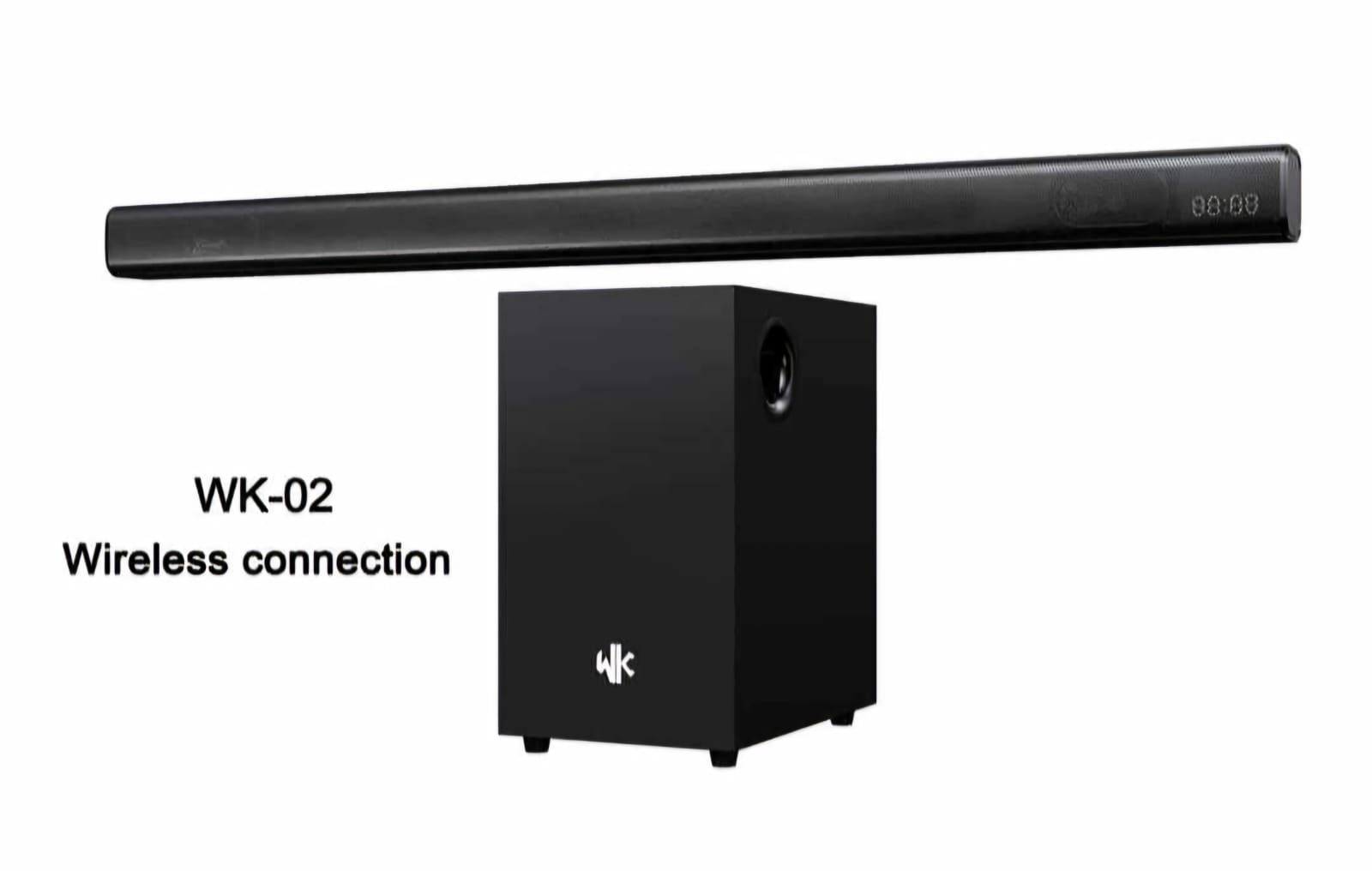 WK-02 Soundbar WK wireless connectivity sound bar it is Aux/Digital FM ready
it has USB Support
it has a Built in Powerful Amplifier
Can hold an Sd card