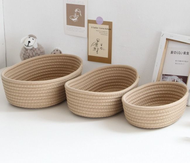 3 pcs set Woven Nordic Cotton Rope Storage Baskets