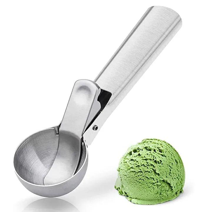 1 Pcs Stainless Steel Ice Cream Scoop, Heavy Duty Ice Cream Scooper with Trigger Metal Icecream Scoop Spoon for Fruit Scoop, Sundaes, Sorbet, Icecream (Silver)