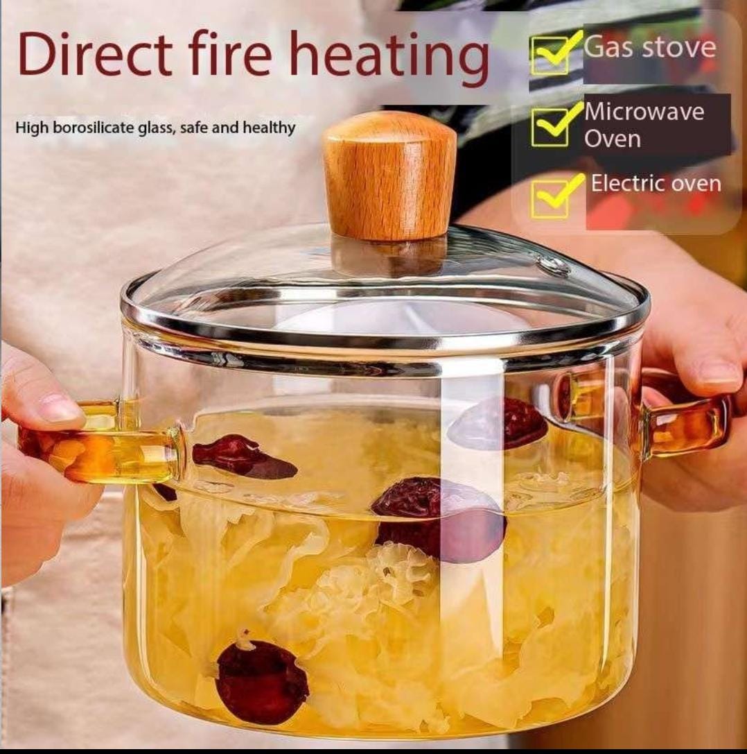 Clear Glass Cooking Pot - 1.5L/50 OZ Class Pots for Cooking on Stove - Glass Cookware Stovetop Pot Set - Glass simmer Pot for Stove Top for Pasta Noodle, Soup, Milk, Baby Food