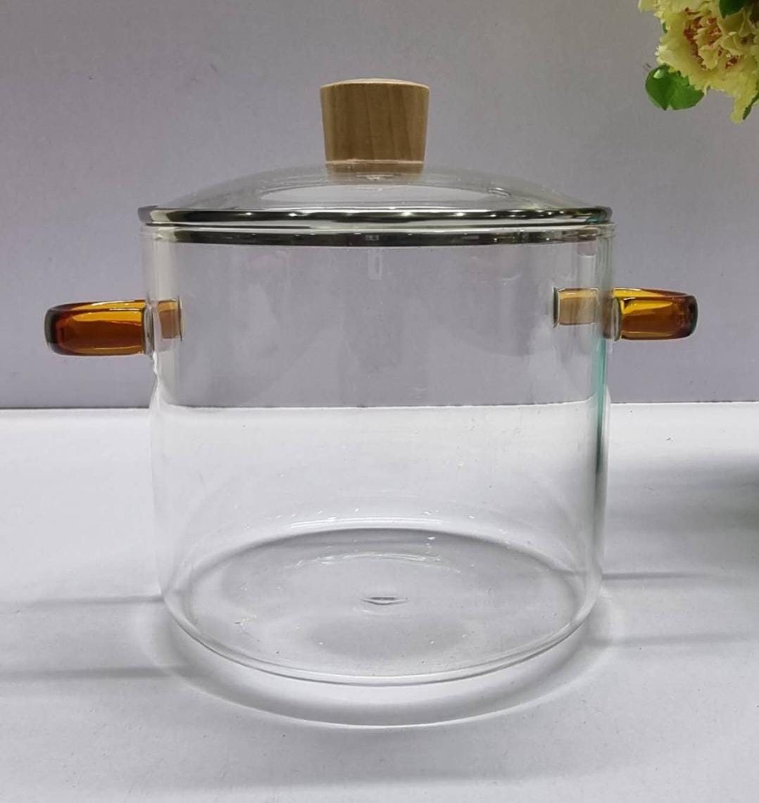 Clear Glass Cooking Pot - 1.5L/50 OZ Class Pots for Cooking on Stove - Glass Cookware Stovetop Pot Set - Glass simmer Pot for Stove Top for Pasta Noodle, Soup, Milk, Baby Food