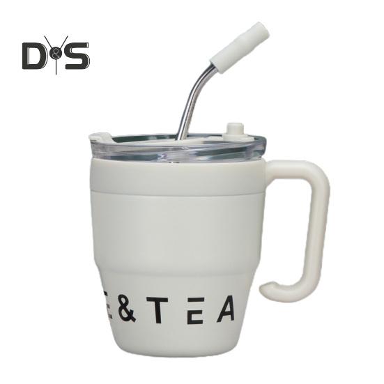 Stainless steel 480ml coffee and tea straw mug thermocup with two outlets