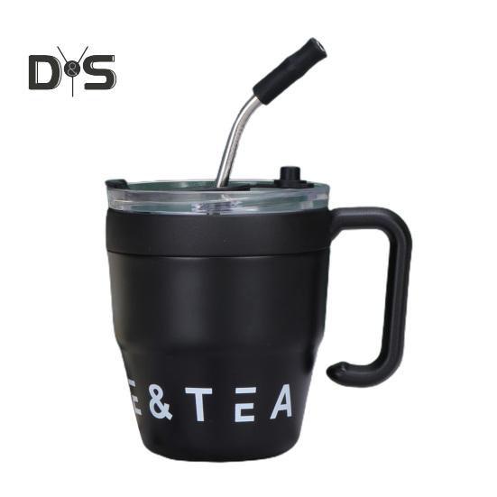 Stainless steel 480ml coffee and tea straw mug thermocup with two outlets