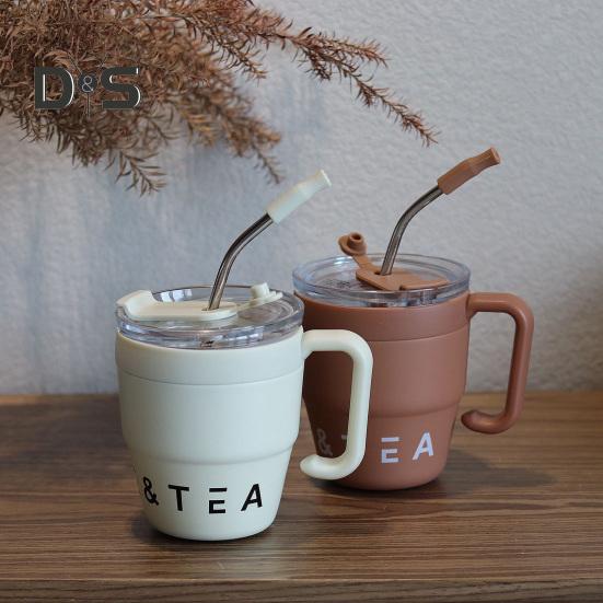 Stainless steel 480ml coffee and tea straw mug thermocup with two outlets