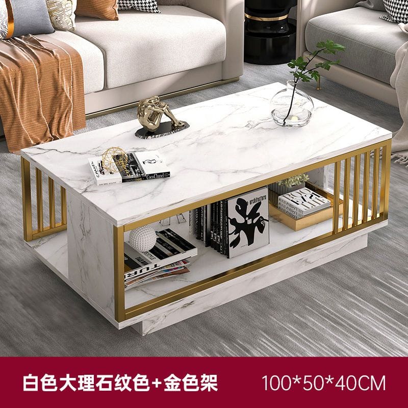 Quality Marble Textured Coffee Table Kitchen & Dining Room Furniture Light and luxury Wide table top Double layer storage Smooth texture marbling