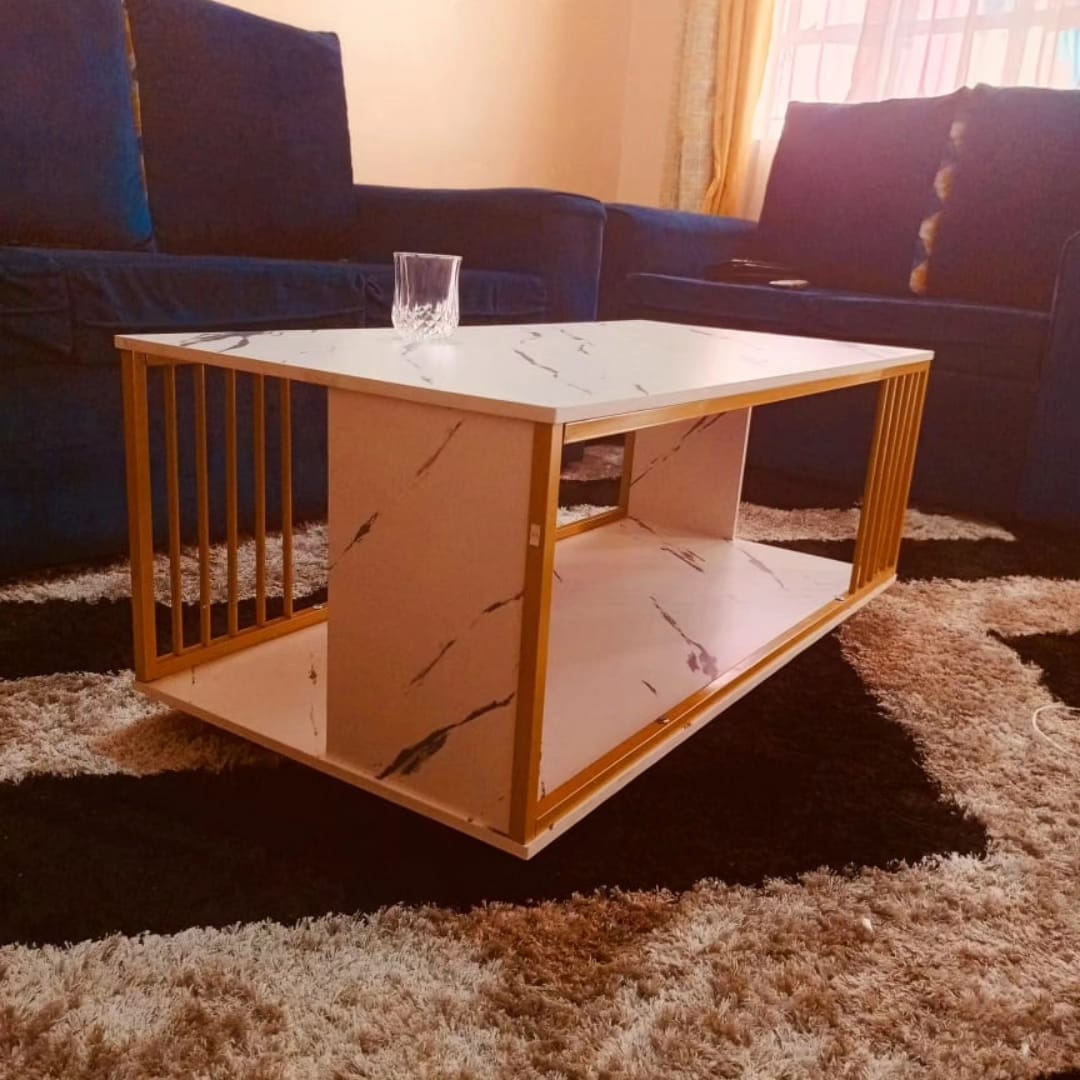 Quality Marble Textured Coffee Table Kitchen & Dining Room Furniture Light and luxury Wide table top Double layer storage Smooth texture marbling