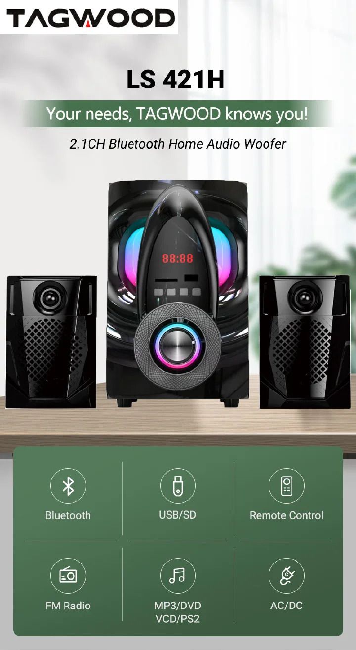 (New Arrival)TAGWOOD LS-421H 2.1CH 6000W PMPO WOOFER Home Audio SPEAKER BLUETOOTH/FM/SB/USB Subwoofer Speaker System