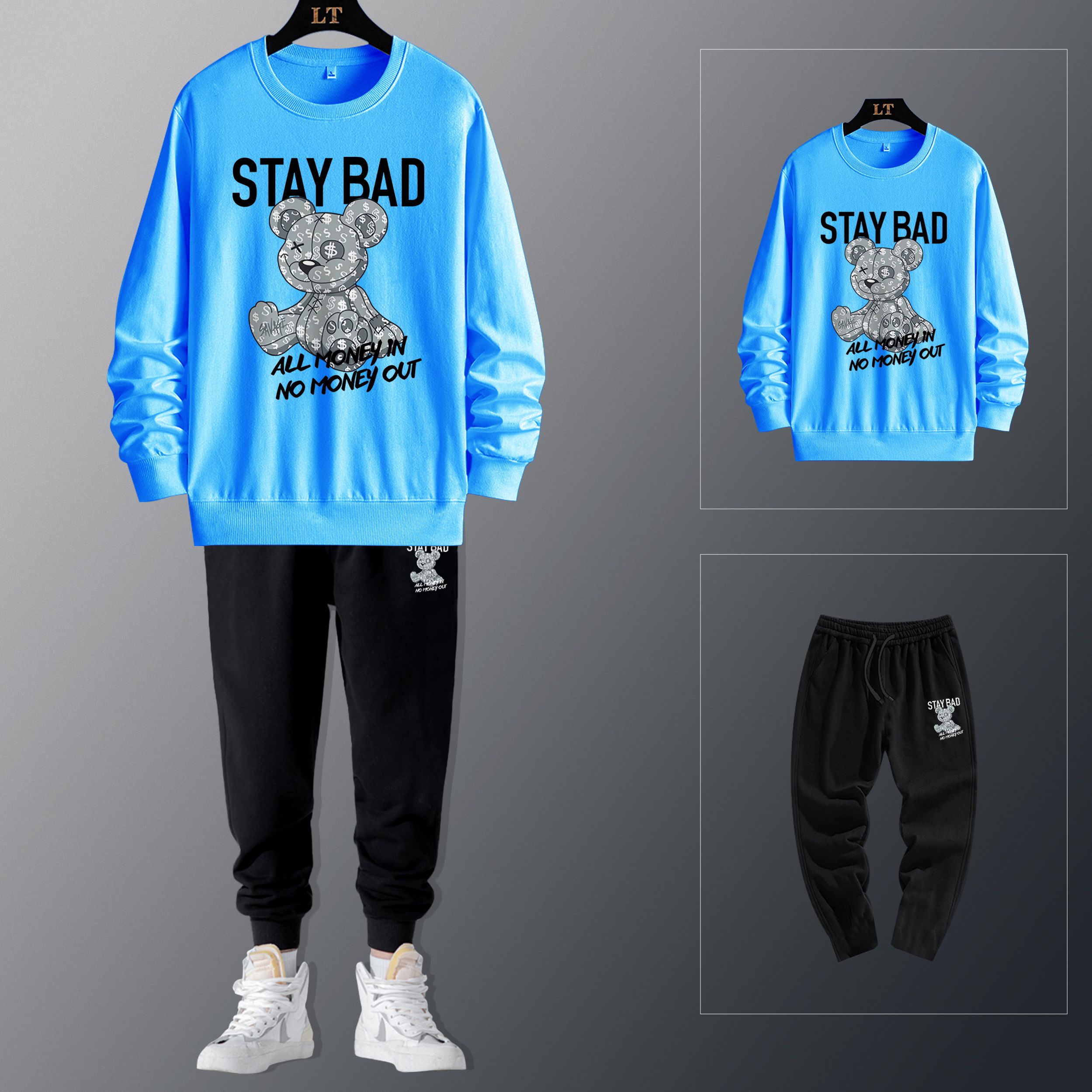 【Hoodie+Sweatpants 】 Men's round neck casual fashion autumn and winter sweatshirt two-piece set