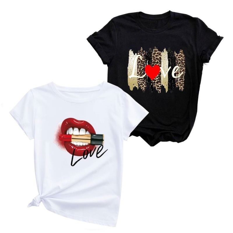 2 PCS Tshirts Women T-shirts 2 in 1 tshirts Women Tops Ladies Tees Sets Clothes Shirts Lady Wear On Sale New Arrival