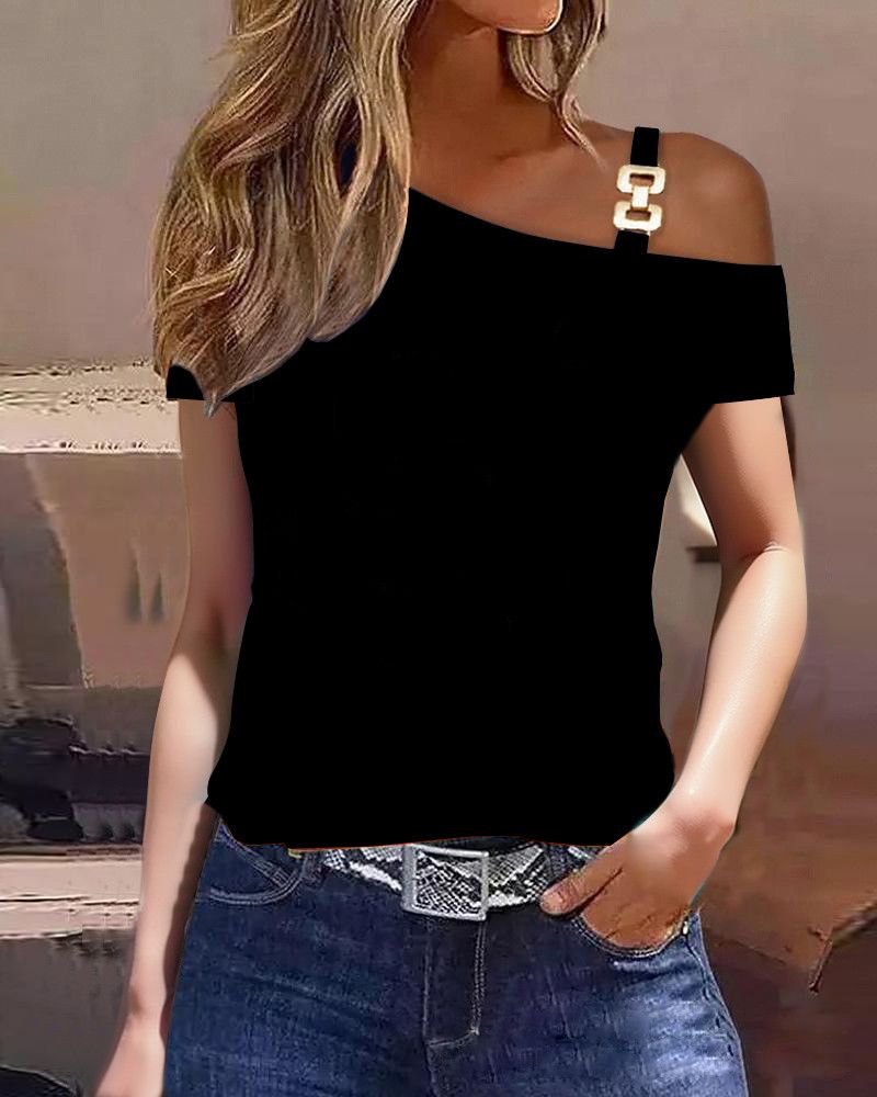 Women's Colorblock Stripe & Sequins Print Cold Shoulder Top for Spring & Fall
