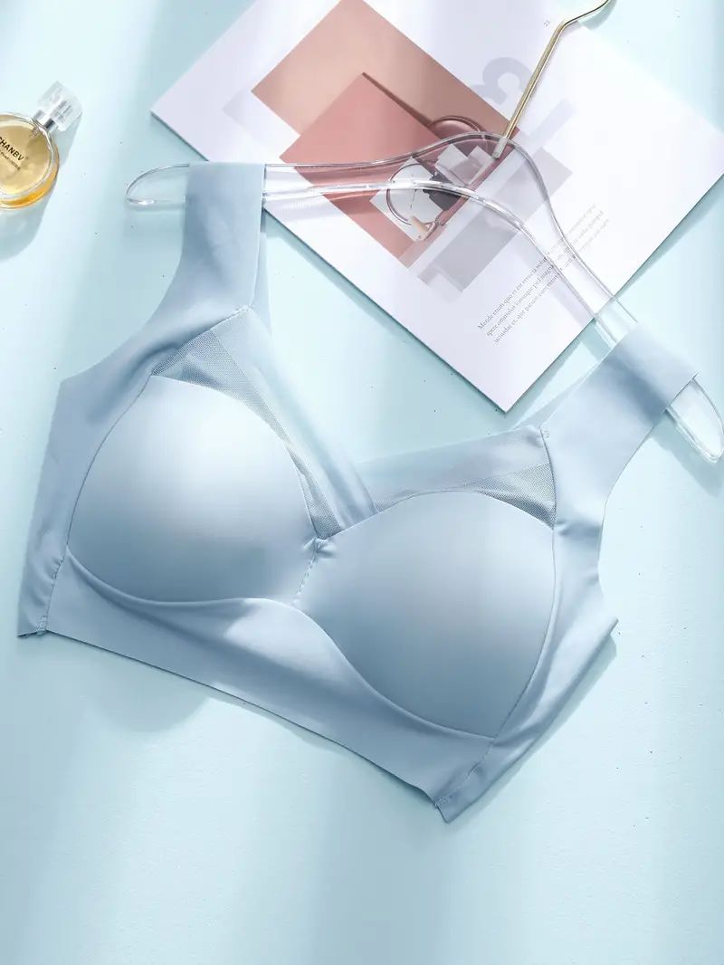 Contrast Mesh Wireless Bra, Comfy & Breathable Push Up Tank Bras, Women's lingerie & Underwear