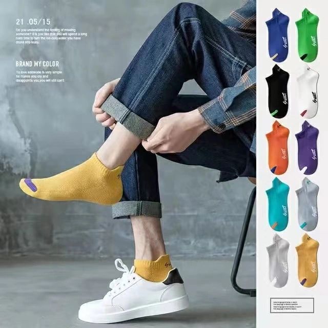 5 Pairs Bright Color Ankle No Show Socks Men Breathable Street Fashion Sport Deodorant Invisible Travel Running Socks