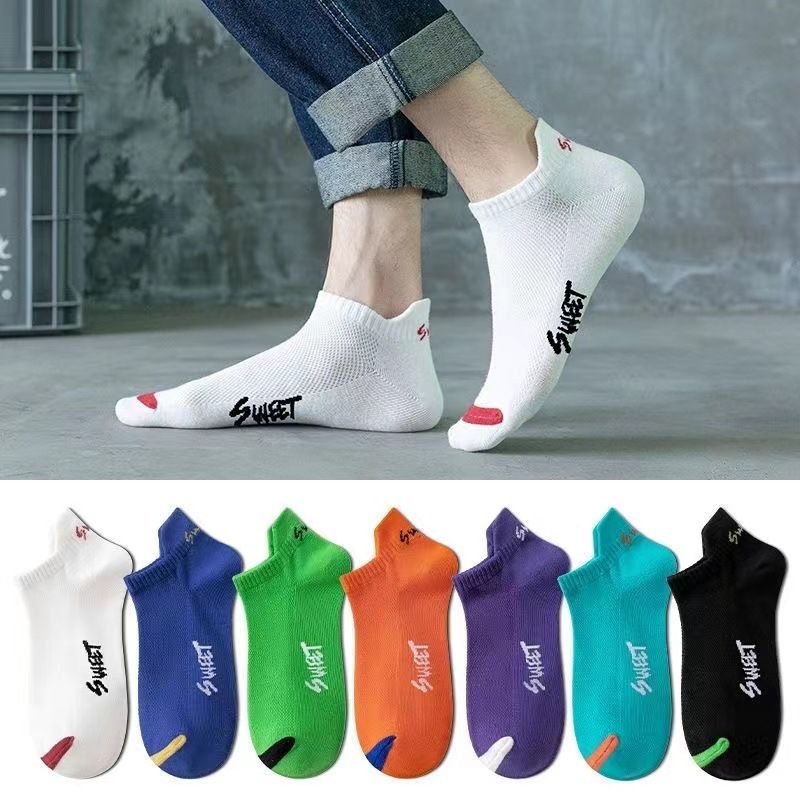 5 Pairs Bright Color Ankle No Show Socks Men Breathable Street Fashion Sport Deodorant Invisible Travel Running Socks