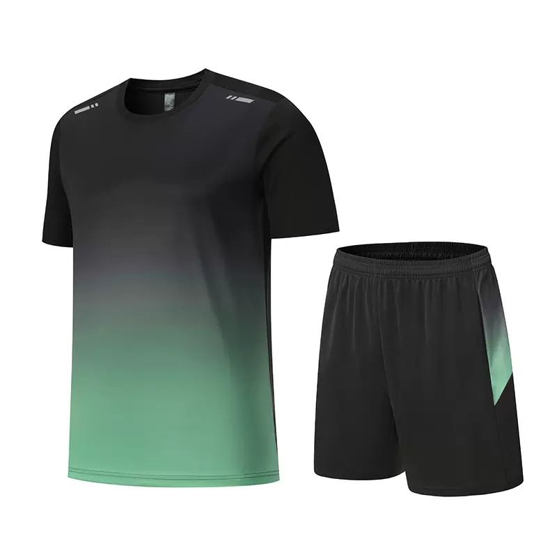 2-piece Men's Summer Basketball Training Running Outfit Set, Gradient Short Sleeve T-shirt & Quick-drying Shorts Set