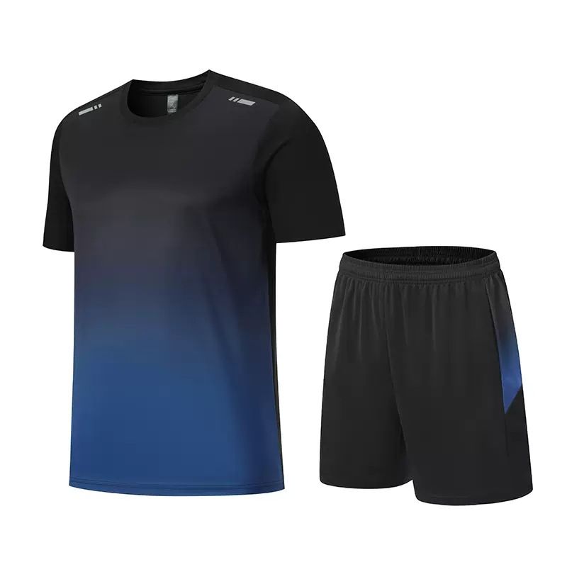 2-piece Men's Summer Basketball Training Running Outfit Set, Gradient Short Sleeve T-shirt & Quick-drying Shorts Set