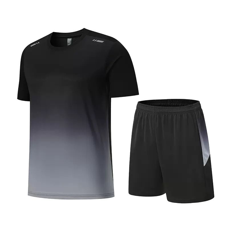 2-piece Men's Summer Basketball Training Running Outfit Set, Gradient Short Sleeve T-shirt & Quick-drying Shorts Set