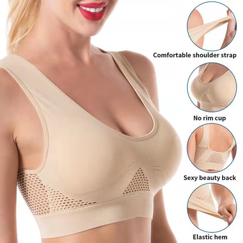 Plus Size Sports Bras For Women Seamless Bra With Pads, Women's Plus Breathable High Stretch Solid Bra
