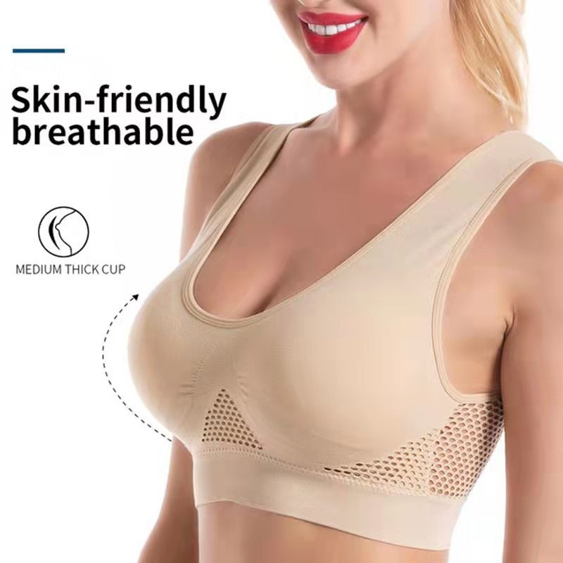 Plus Size Sports Bras For Women Seamless Bra With Pads, Women's Plus Breathable High Stretch Solid Bra