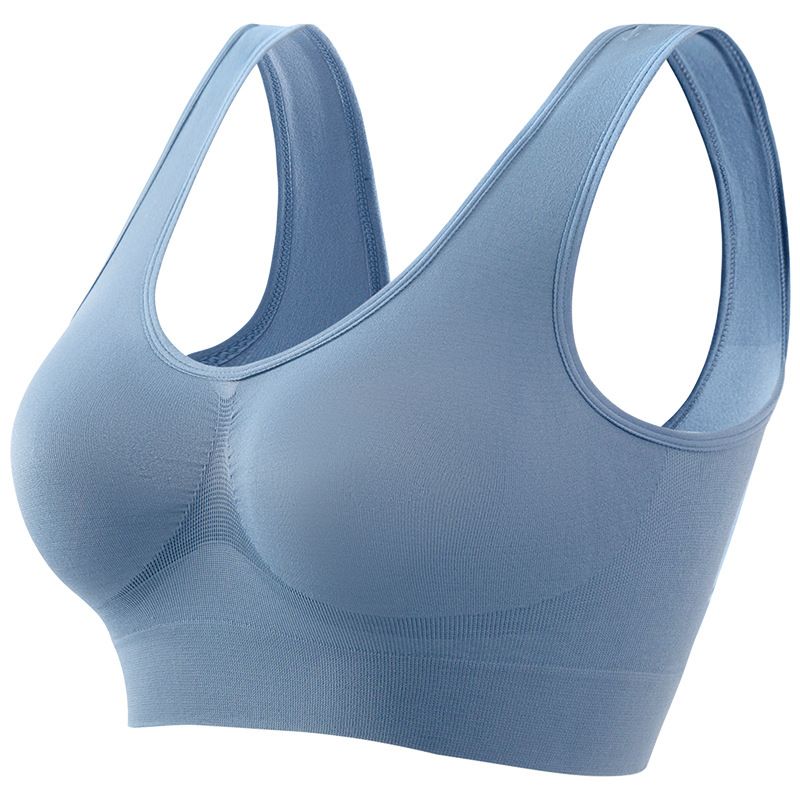 Women's Comfortable Plus Size Thin Sports Bra, Single Layer Solid Wireless Cami Intimates Bras, Women's Lingerie & Underwear Blue,2XL