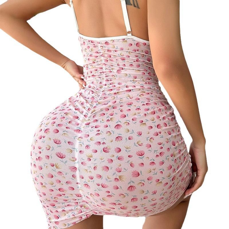Floral Print Nightdress Elegant V Neck Spaghetti Strap Sleep Dress With  Lace Sleep Dress