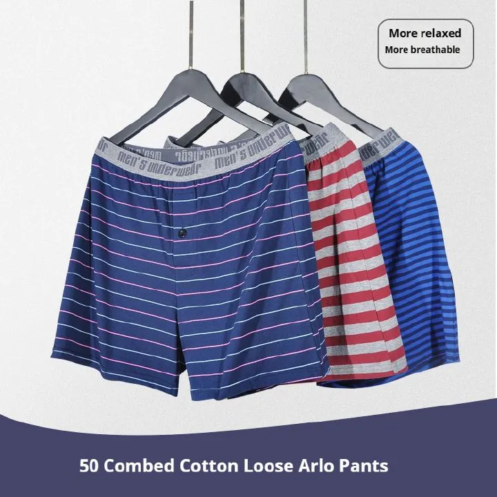 3 Piece Men's Cotton Striped Boxer Briefs Plus Size Pants Boxer Briefs Male Premium Soft comfortable Panties  Men's Breathable Underwear  Breathable Soft Large Size Men's Boxer Underwear