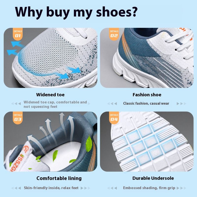 Men shoes new flying woven running shoes Men's casual sports shoes students fashion sneakers Lightweight Athletic Gym Walking Shoes youth soft-soled mesh sneakers  Fashion Sneakers