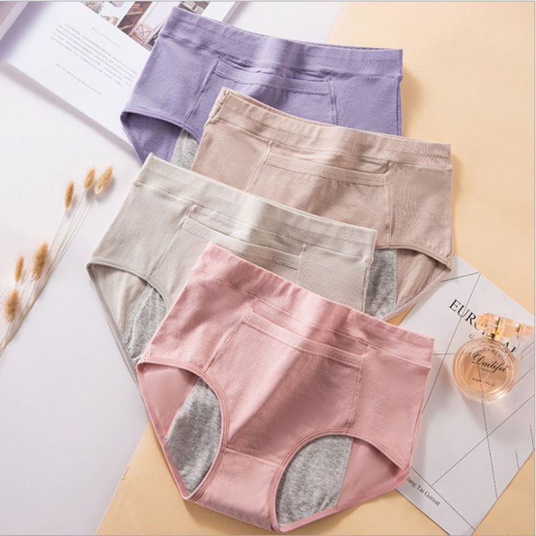 4PCS High Waist Pure Cotton Physiological Panties Menstrual Period Leak Proof Cotton Underwear Menstruation Pants, Aunt Pants, Anti-side Leakage Briefs In the waist Warm Menstrual Women Underwear