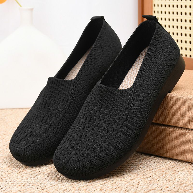 Women Loafers Fly Weaving Breathable Soft Sole ladies single shoes Fashion Casual Mom Shoes Loafers & Slip-Ons Flat shoes 【Choose 1 size larger than usual】