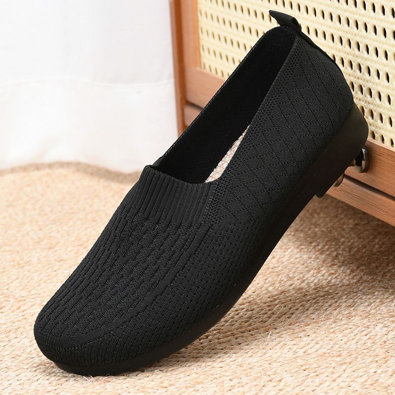 Women Loafers Fly Weaving Breathable Soft Sole ladies single shoes Fashion Casual Mom Shoes Loafers & Slip-Ons Flat shoes 【Choose 1 size larger than usual】