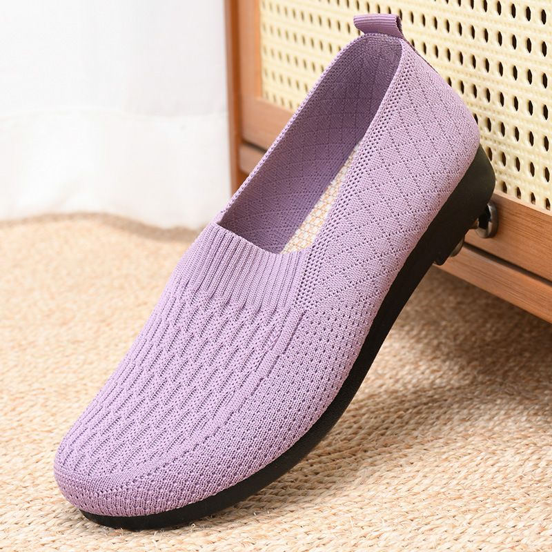 Women Loafers Fly Weaving Breathable Soft Sole ladies single shoes Fashion Casual Mom Shoes Loafers & Slip-Ons Flat shoes 【Choose 1 size larger than usual】