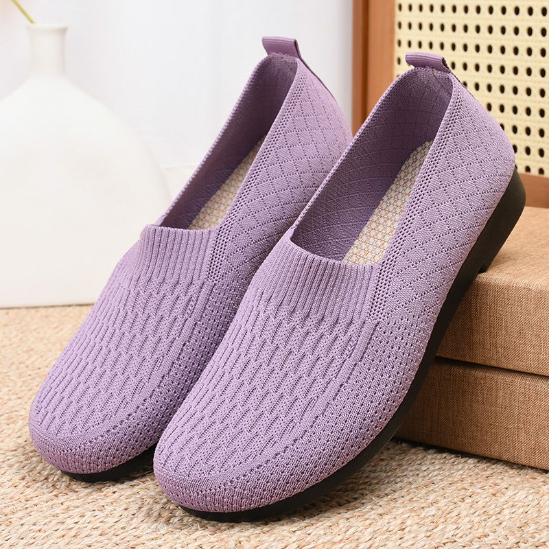Women Loafers Fly Weaving Breathable Soft Sole ladies single shoes Fashion Casual Mom Shoes Loafers & Slip-Ons Flat shoes 【Choose 1 size larger than usual】