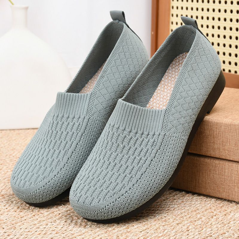 Women Loafers Fly Weaving Breathable Soft Sole ladies single shoes Fashion Casual Mom Shoes Loafers & Slip-Ons Flat shoes 【Choose 1 size larger than usual】