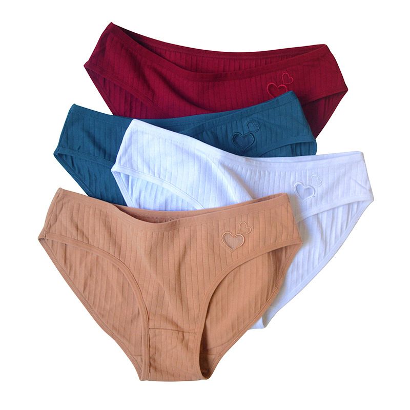 4pc Women's Cotton Underwear multi-color lingerie middle waist briefs cute girls triangle panties mid-waist student panties Ladies cotton briefs lingerie