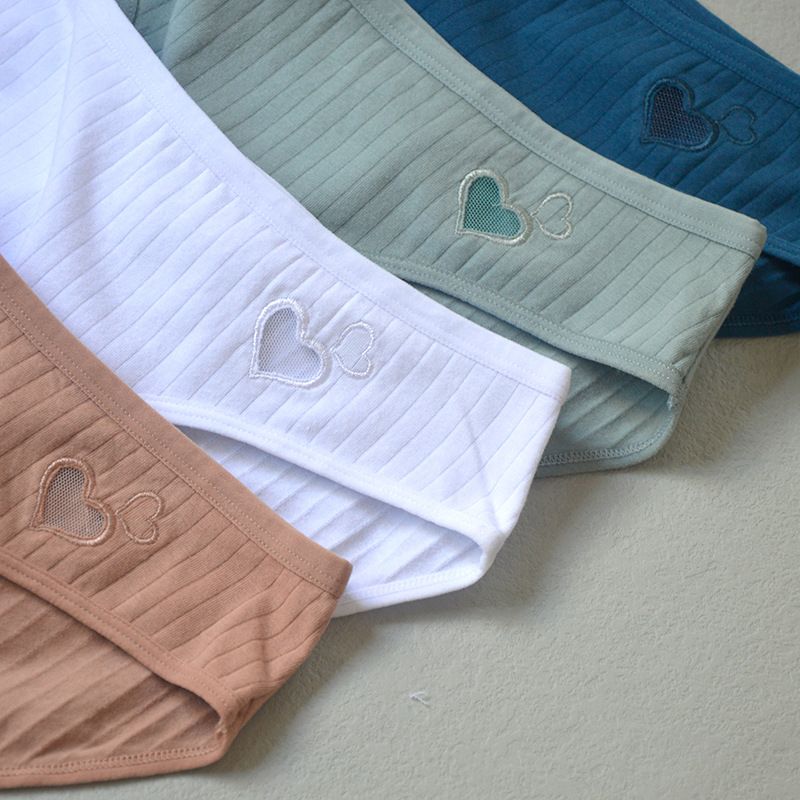 4pc Women's Cotton Underwear multi-color lingerie middle waist briefs cute girls triangle panties mid-waist student panties Ladies cotton briefs lingerie