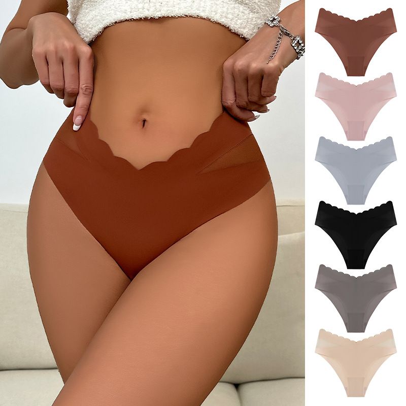 3 PC QINGYANG New Arrivals Women's Sexy Seamless Ice Silk Panties Large Size Cotton Crotch Breathable Mid Waist briefs Sports Panties Sexy Girls briefs Sweet Wavy Edge Briefs