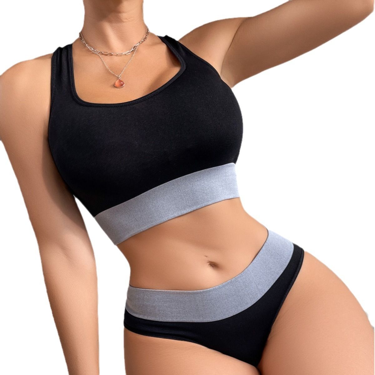 JUNNEY Women’s Seamless Gathering Bra Set Three Point Cute Bikini Lingerie Sets Yoga suit tight fitting sports bra Wire Free Bra